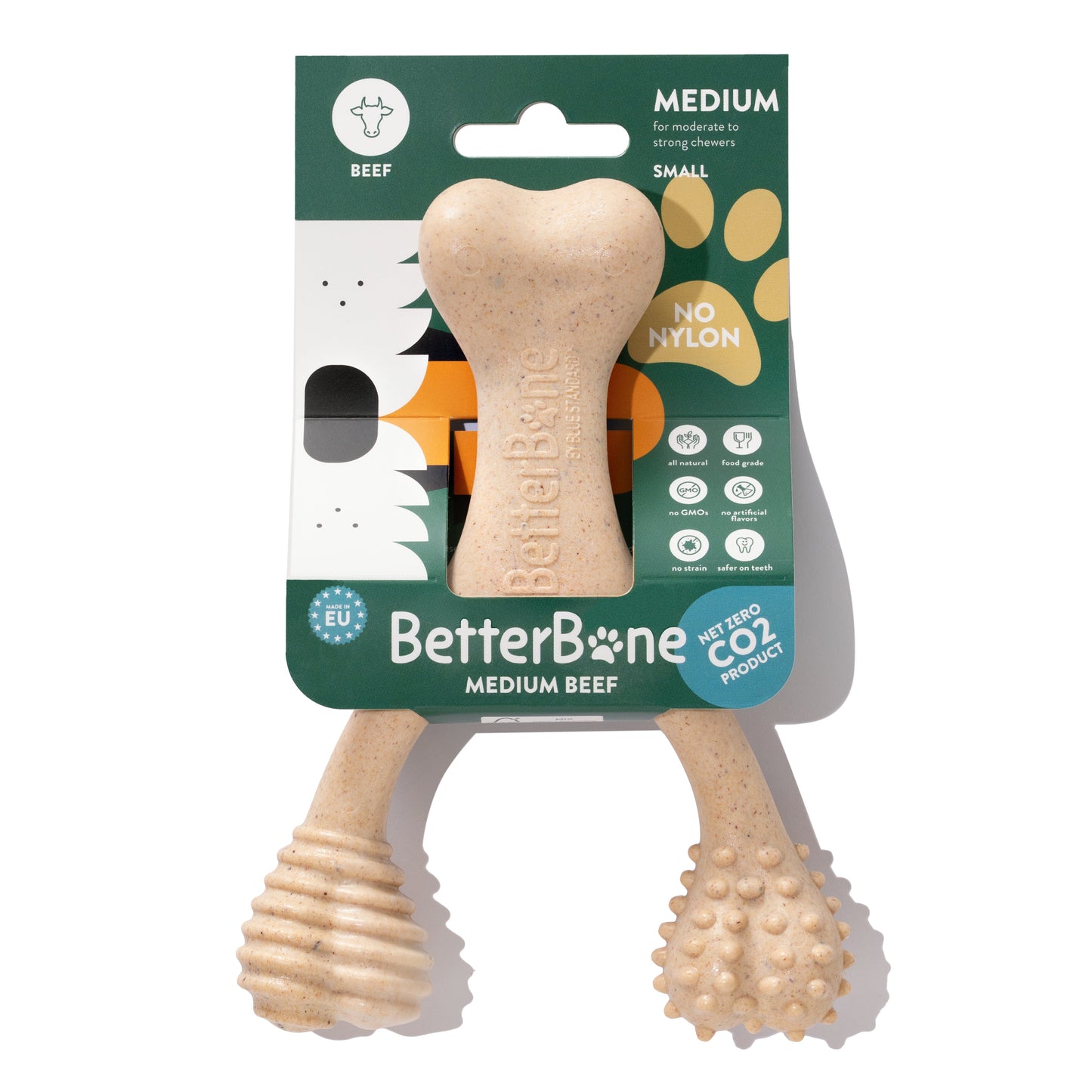 Medium-sized beef dog chew toy from BetterBone All Natural Eco-Friendly Dog Chews & Bones, designed for moderate chewers.