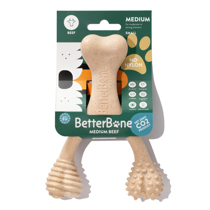 Medium-sized beef dog chew toy from BetterBone All Natural Eco-Friendly Dog Chews & Bones, designed for moderate chewers.