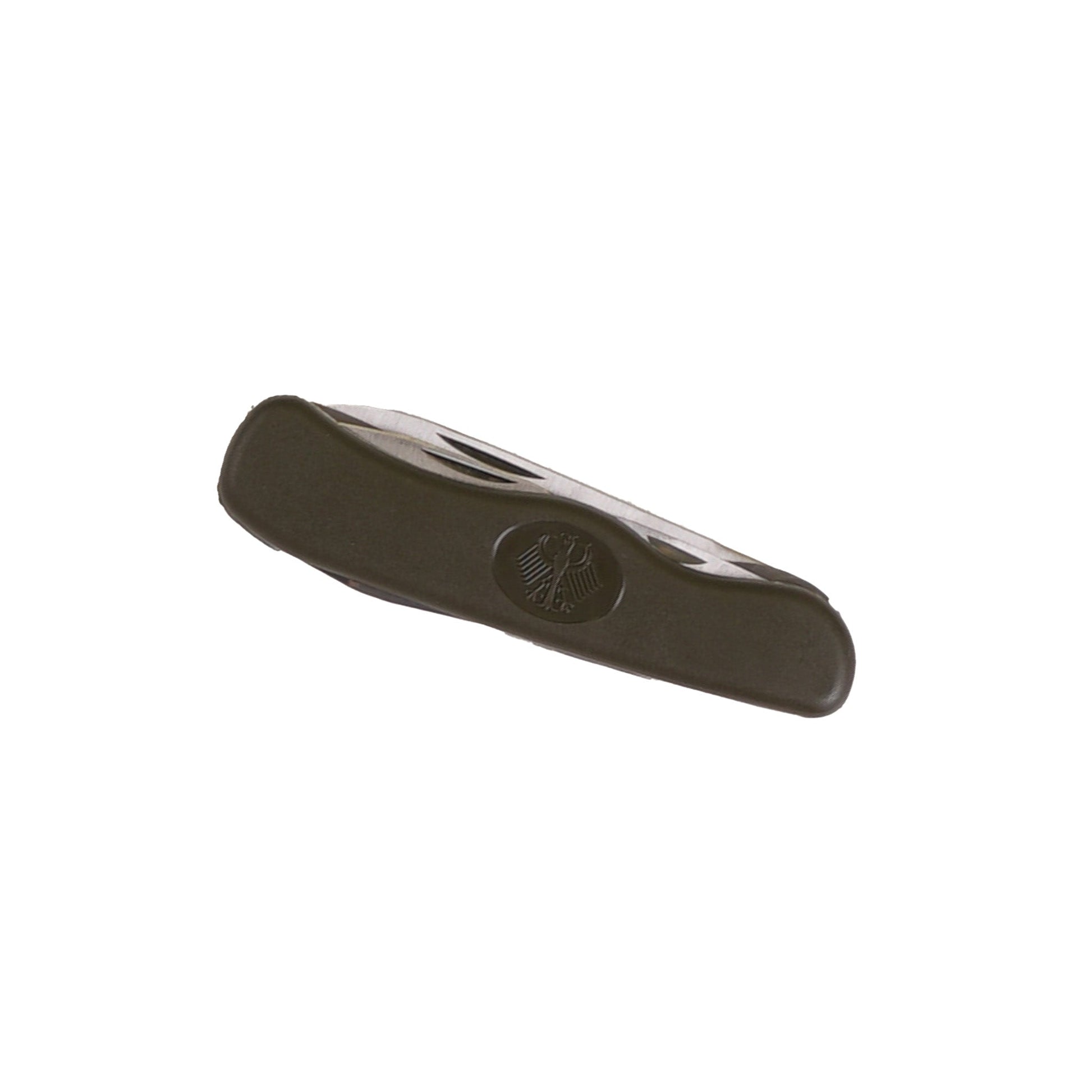 Mil-Tec M2000 Bundeswehr pocket knife in closed position, featuring a compact stainless steel blade and sturdy handle.