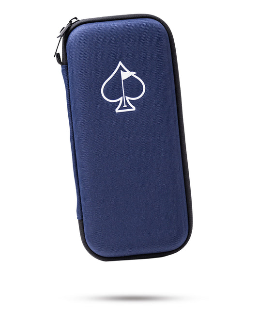 Navy glove and accessory caddie by Pins and Aces, designed to hold golf gloves and small accessories, with a floating feature.