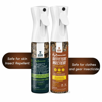 Zone Protects Zone Realtree Total Tick Prevention insect repellent mist in a 10oz spray bottle, designed to repel ticks and insects effectively.