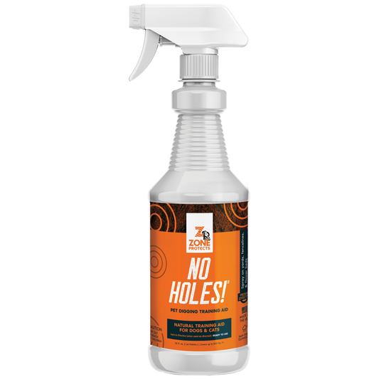 Zone Protects No Holes! Digging Prevention Spray in 32oz bottle for pet training and yard protection.