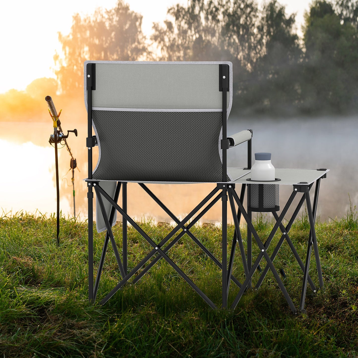 Oversized Camping Chair with Side Table and 2 Storage Pockets