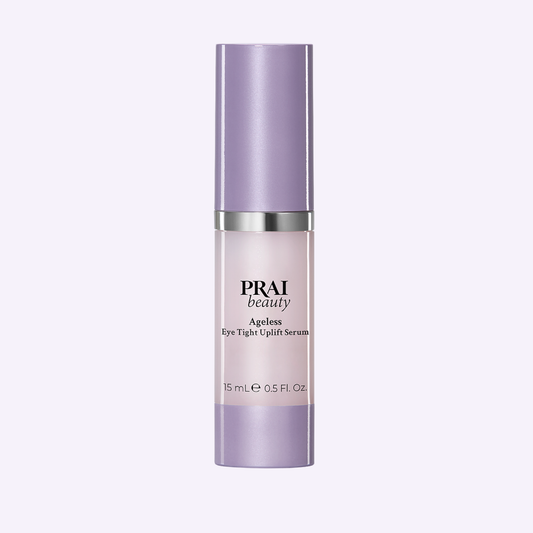 PRAI Beauty Ageless Eye Tight Uplift Serum in 15ml bottle, designed to reduce puffiness and firm the delicate eye area.