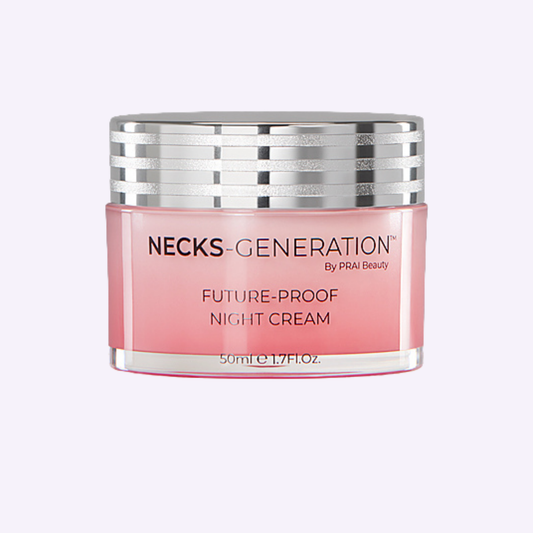 PRAI Beauty Necks-Generation Future-Proof Night Cream jar, 50ml, with sleek packaging and smooth cream inside.