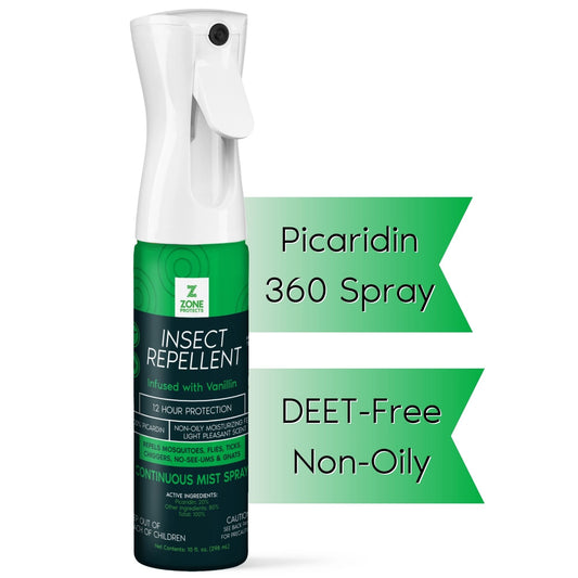 Zone Protects scented insect repellent mist with Picaridin, 10oz, DEET-free spray bottle for outdoor protection against insects.