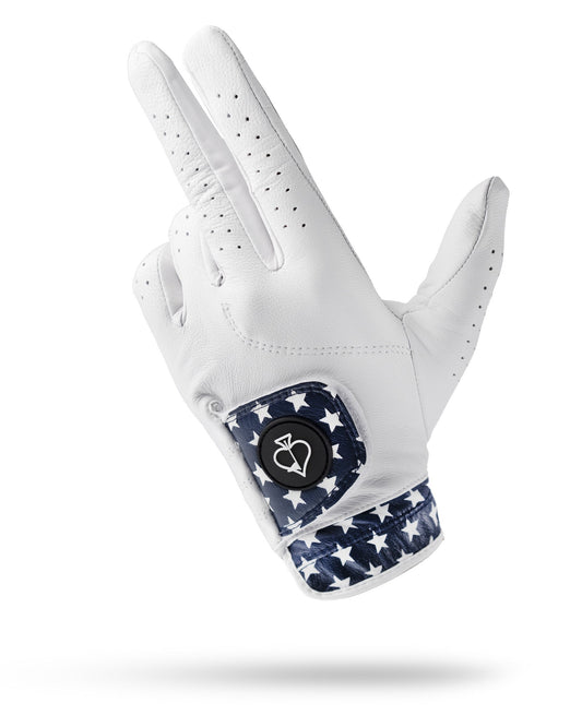 Premium Tour Stars glove by Pins and Aces, a stylish accessory golf glove with star design, shown in a close-up view.