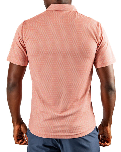 Men's Phoenix Whirl polo shirt by Pins and Aces, featuring a stylish design and comfortable fit, shown in a close-up front view.