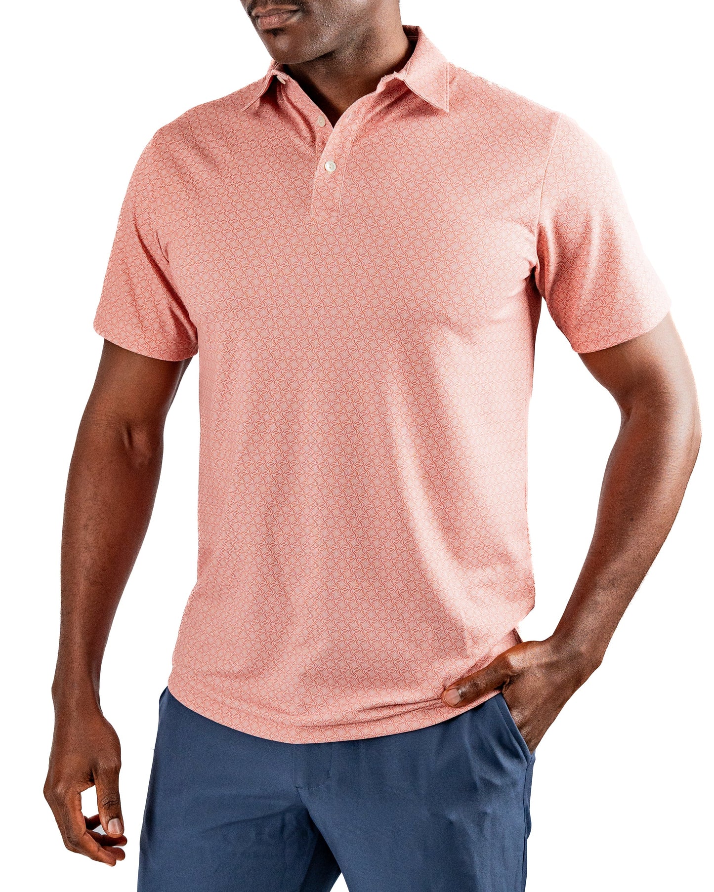 Men's Phoenix Whirl polo shirt by Pins and Aces, featuring a stylish design and comfortable fit, shown on a model.