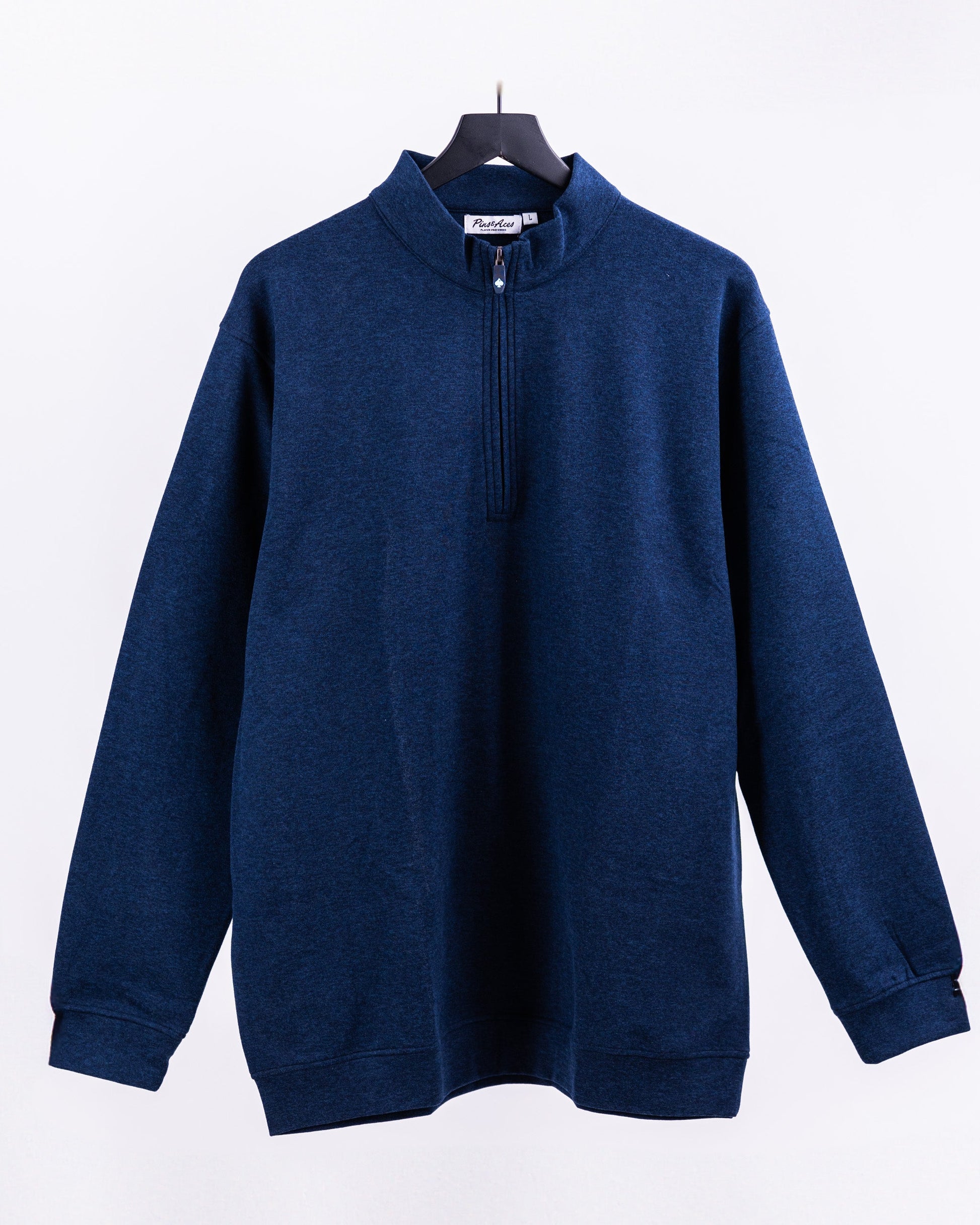 Men's Heathered Navy Player Preferred™ Pullover by Pins and Aces, a stylish men's outerwear with a textured knit fabric.