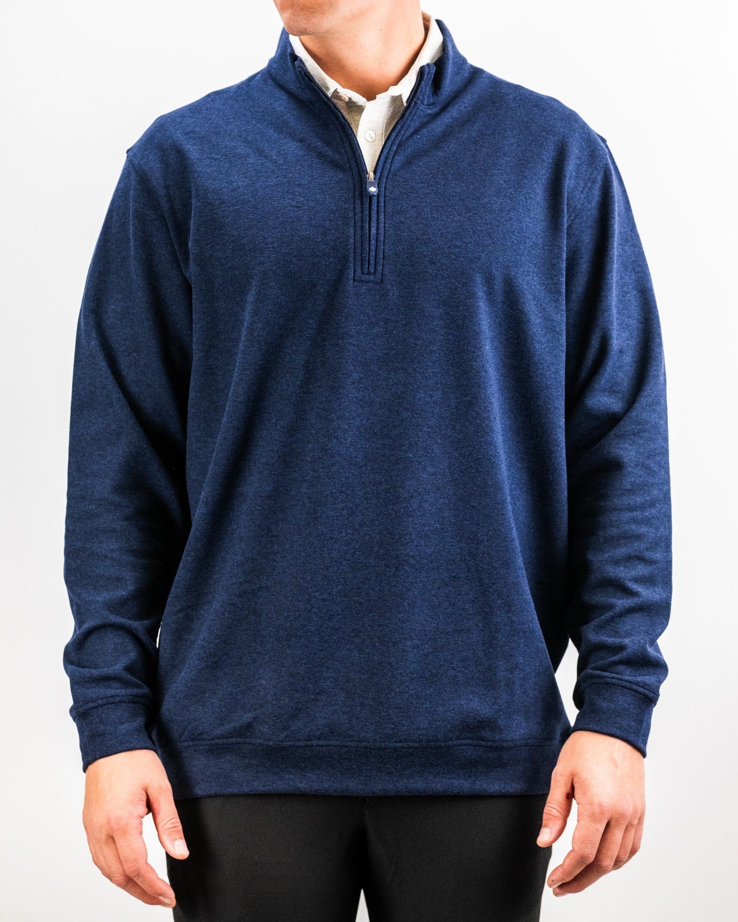 Men's Heathered Navy Player Preferred™ Pullover by Pins and Aces, stylish men's outerwear with a comfortable fit and textured fabric.