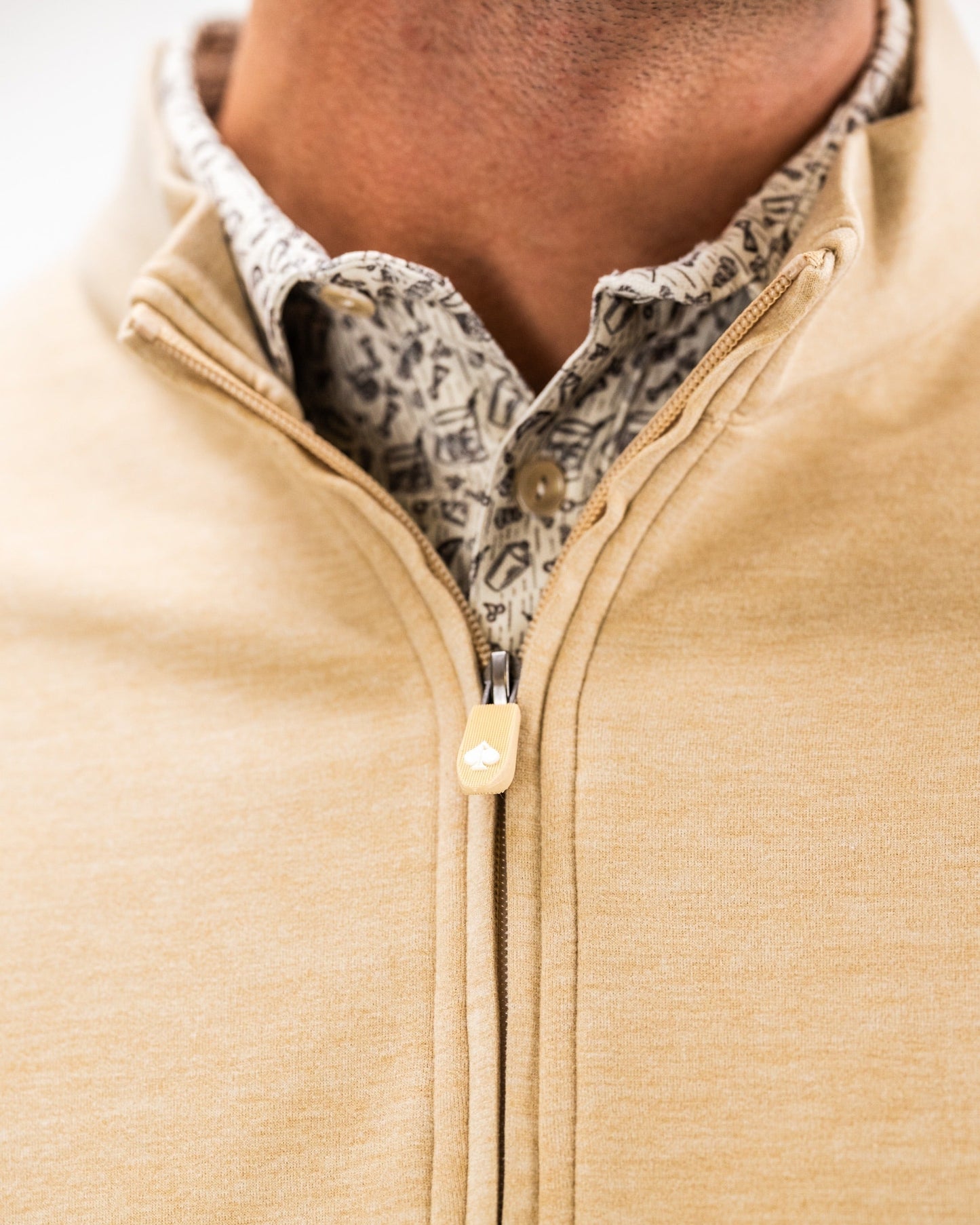 Men's Player Preferred™ Pullover in Sand, Pins and Aces men's outerwear, soft fabric and comfortable fit for casual or golf wear
