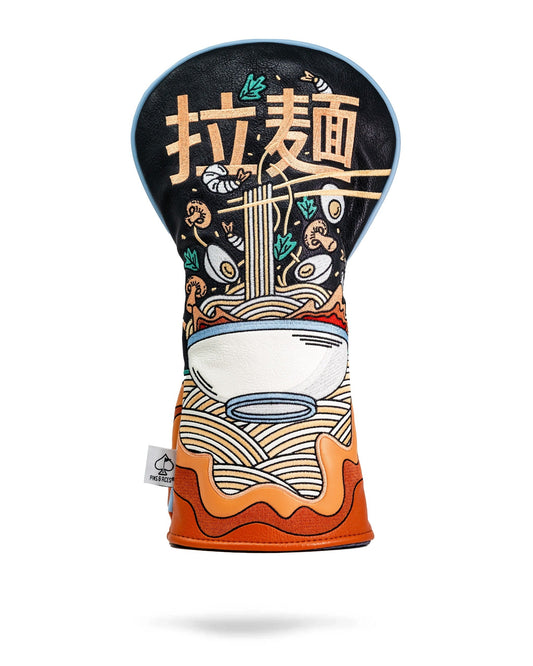 Pins and Aces Ramen driver headcover for golf clubs, featuring a colorful ramen bowl design on a soft, protective cover.