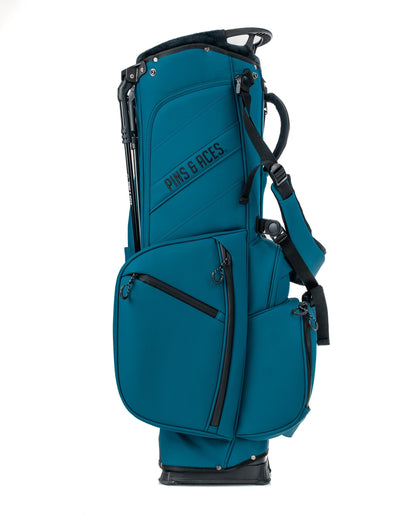 Pins and Aces Player Preferred™ Golf Bag in Sea Strike color, featuring multiple compartments and padded shoulder straps.