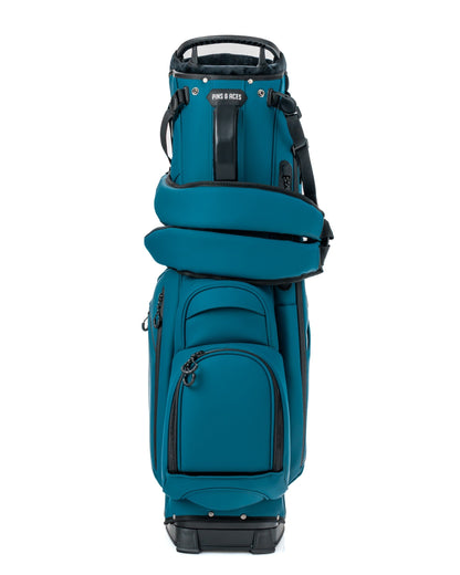 Player Preferred™ Sea Strike golf bag by Pins and Aces with multiple compartments and a stylish design for golfers.