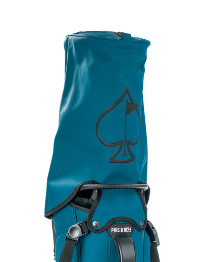 Player Preferred™ Sea Strike golf bag by Pins and Aces featuring multiple compartments and a sleek design for golfers.