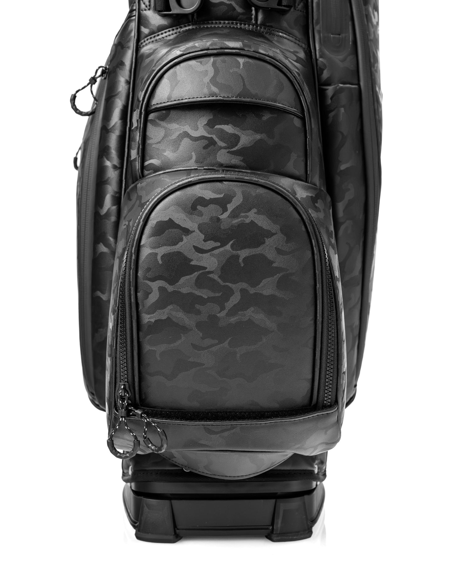 Player Preferred™ Black Camo golf bag by Pins and Aces with multiple compartments and padded straps for easy carrying