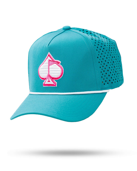 Baby blue perforated rope hat by Pins and Aces, stylish accessories hat with breathable design for sun protection.