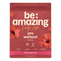 Be Amazing pre-workout supplement container with label, designed for energy and performance enhancement during workouts.