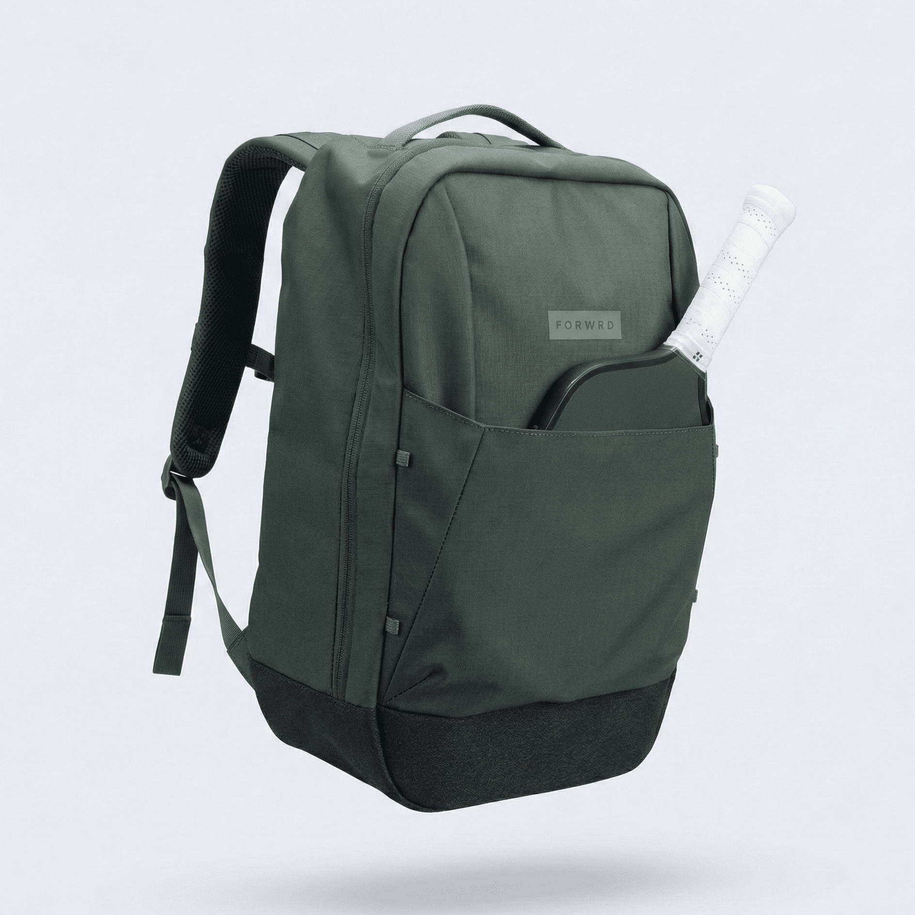FORWRD Court Ranger Pickleball Backpack in green, featuring multiple compartments and padded straps for comfortable carrying.