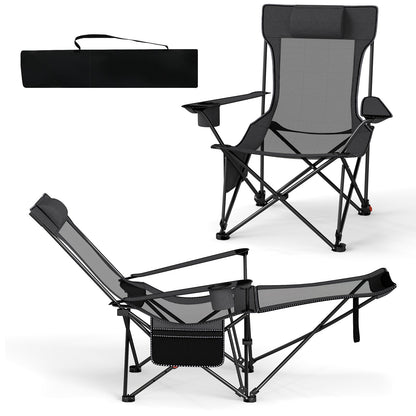 Reclining Camping Chair with Removable Footrest and Adjustable Backrest