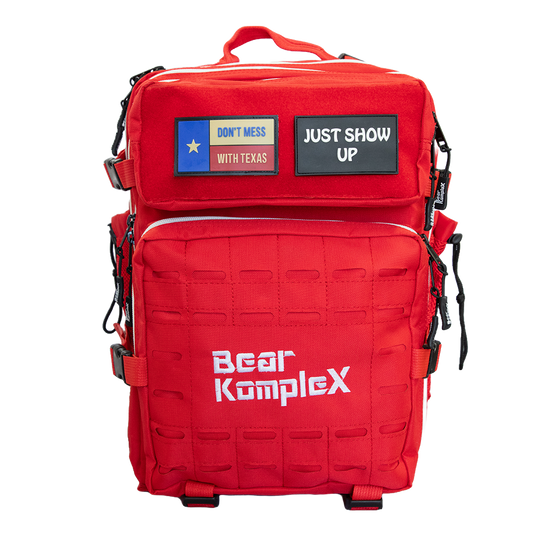 Red Bear KompleX BKX FlexPack backpack with adjustable straps and multiple compartments, designed for versatile daily use