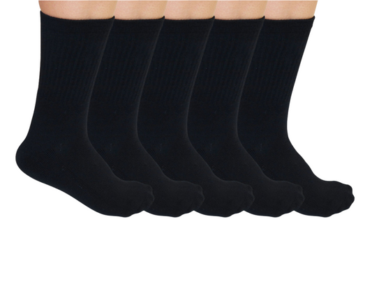 Set of five unisex black bamboo viscose crew socks by Spun Bamboo, soft and comfortable for everyday wear.
