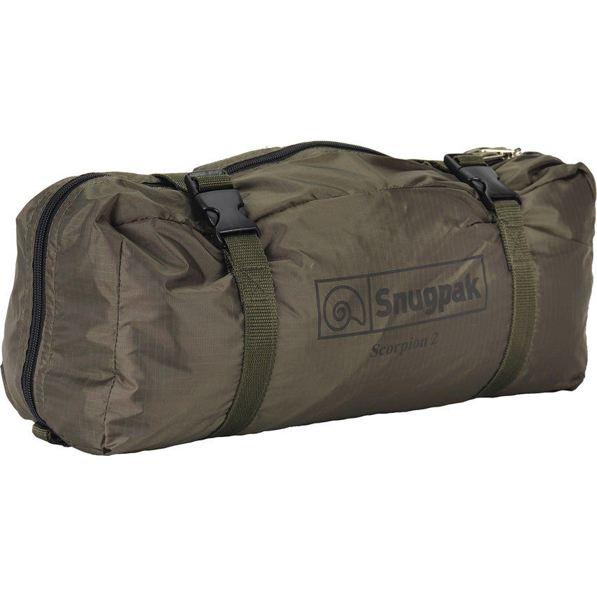 Snugpak Scorpion Tent by Americana Pipedream Apparel set up outdoors with rainfly and mesh panels in a natural camping environment.