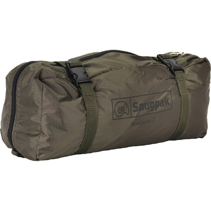 Snugpak Scorpion Tent by Americana Pipedream Apparel set up outdoors with rainfly and mesh panels in a natural camping environment.