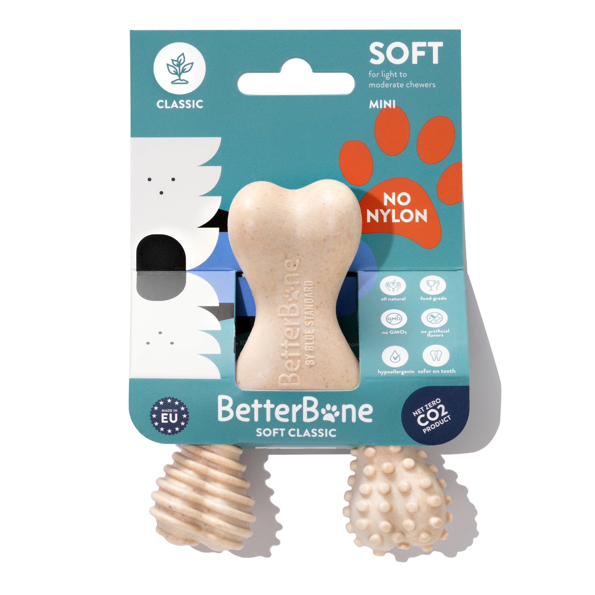 BetterBone LIGHT soft chew toy for dogs, eco-friendly and natural, designed for gentle chewing and dental health.