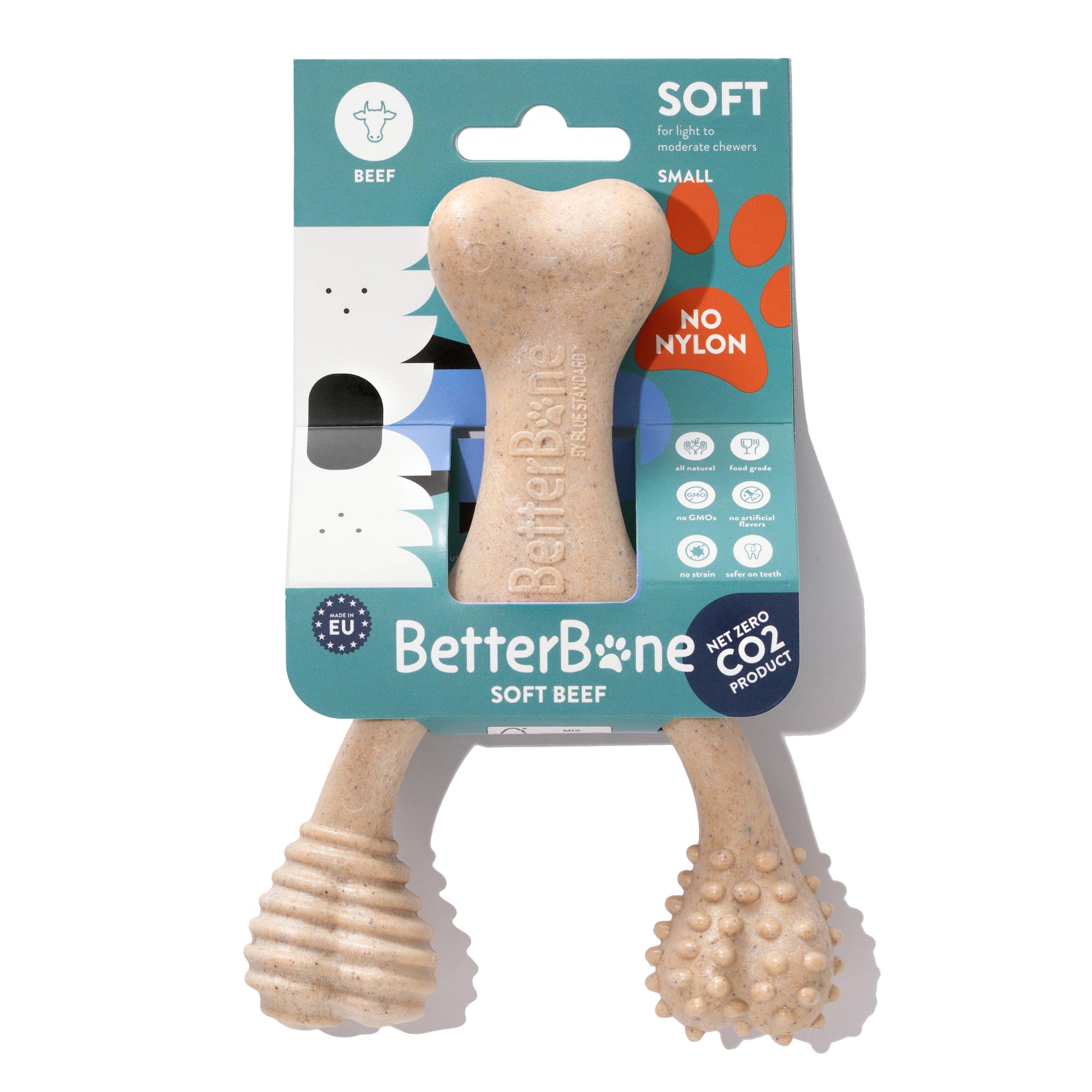 Small BetterBone LIGHT Chew Toy for dogs, eco-friendly and all-natural beef flavor, designed for gentle chewing and play.