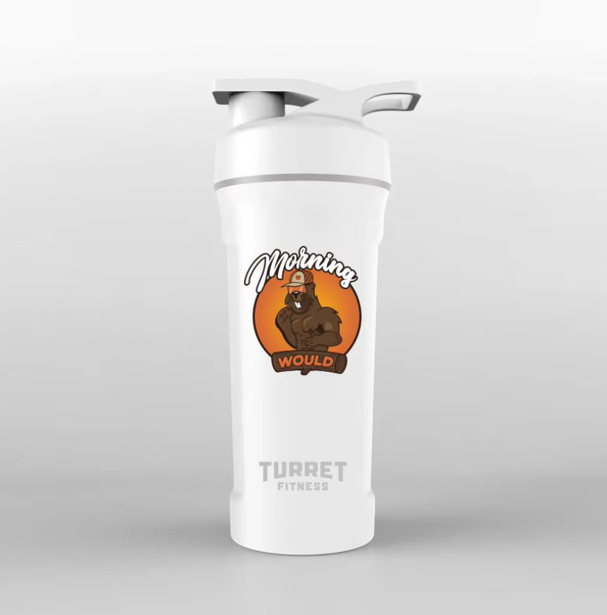 Get Morning Would shaker bottle with a sleek design, featuring a leak-proof lid and mixing ball for smooth protein shakes.
