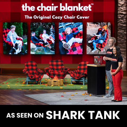 City Bonfires The Chair Blanket in shark-themed cover, showing cozy, soft fabric designed for outdoor chairs.