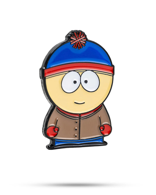 South Park Stan ball marker accessory by Pins and Aces featuring a cartoon image of Stan from South Park.
