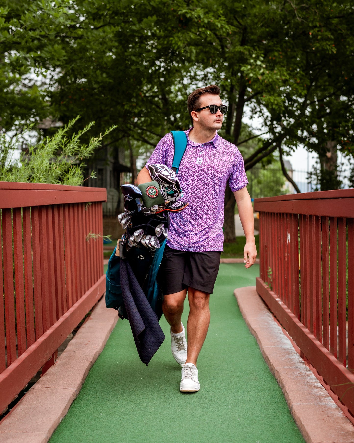 Men's Sugar Circuit Polo shirt by Pins and Aces featuring a stylish design and comfortable fit, shown in a close-up view.