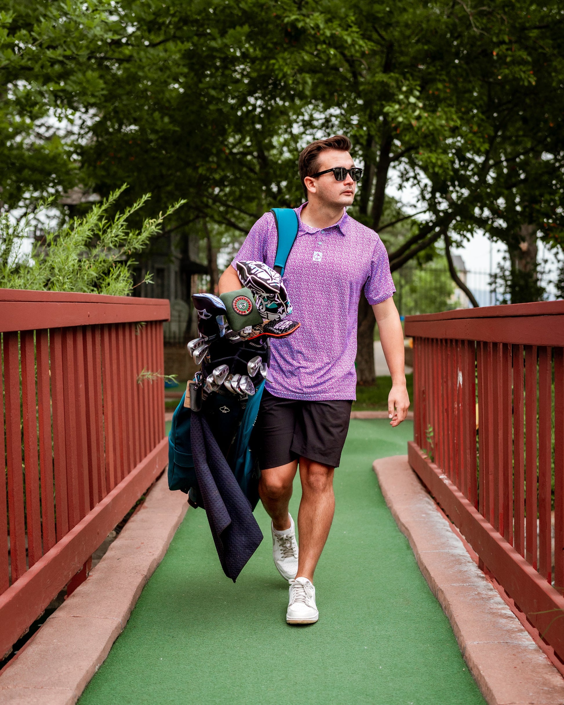 Men's Sugar Circuit Polo shirt by Pins and Aces featuring a stylish design and comfortable fit, shown in a close-up view.