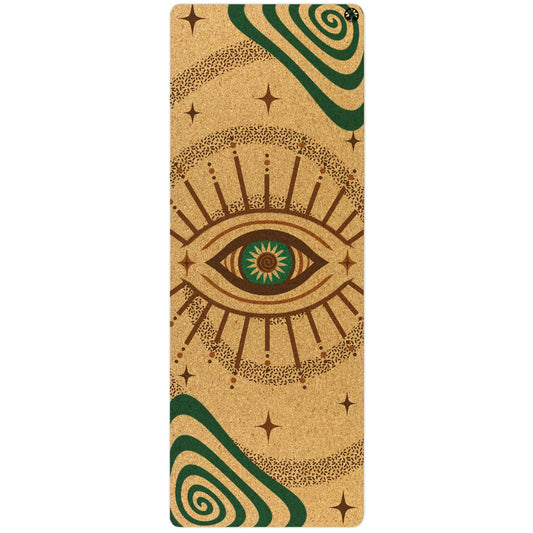 Swirly Flow Nomad cork yoga mat by Yoloha Yoga, showing its textured surface and vibrant swirl pattern for yoga and Pilates.
