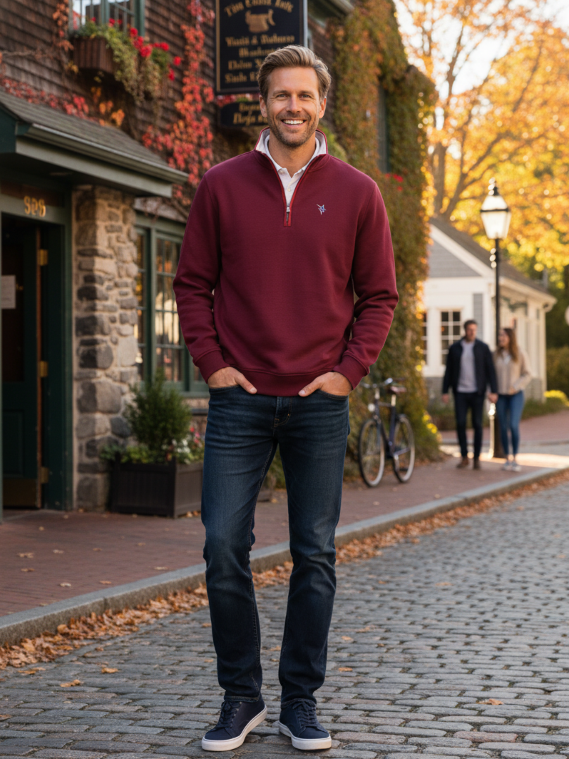 White Water Life Turnberry quarter zip knit sweater in burgundy, featuring a smooth knit fabric and quarter zip front.