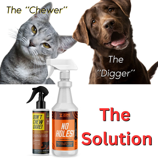 Zone Protects pet training aid for chewing and digging prevention, featuring a bundle for indoor and outdoor dog behavior management.