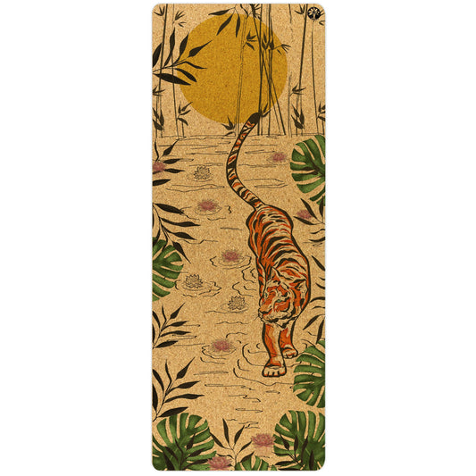 Yoloha Yoga Tiger Lotus Original Cork Yoga Mat with textured surface and floral design, ideal for yoga and Pilates practice.