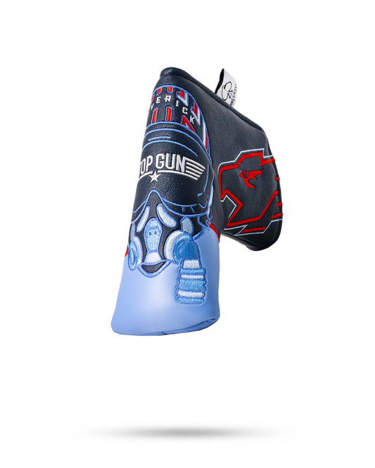 Pins and Aces Top Gun Maverick blade putter headcover featuring a sleek design for golf club protection.