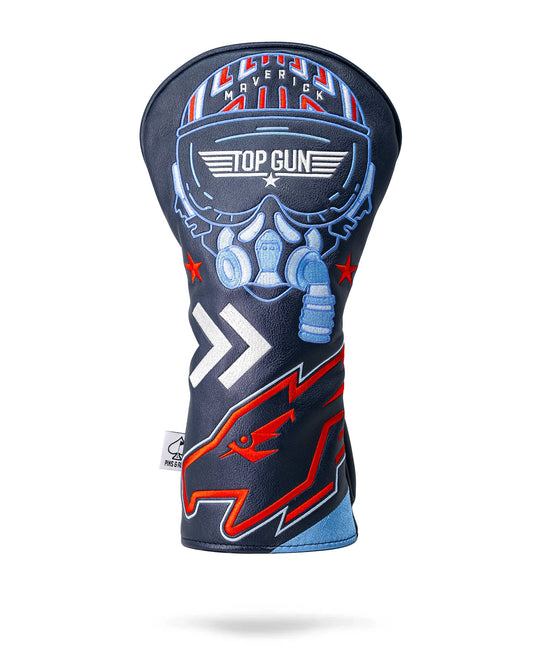 Pins and Aces Top Gun Maverick driver headcover featuring a sleek design, perfect for protecting golf club drivers.