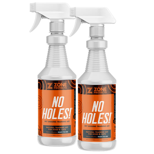 Zone Protects No Holes! Digging Dog Prevention twin spray bundle for pet training, featuring two spray bottles to stop digging behavior.