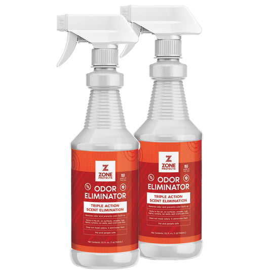 Zone Protects twin 32oz odor eliminator sprays, natural deodorizer for freshening indoor spaces and eliminating unwanted odors.