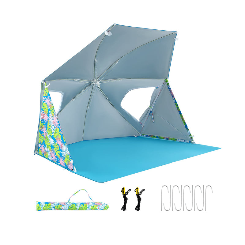 Blue UPF50+ sun protection beach umbrella tent by GemGear with portable carrying bag, ideal for shade and outdoor protection