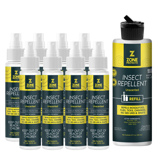 Zone Protects unscented insect repellent spray and refill bundle, 1oz family pack, compact and portable outdoor insect protection.