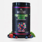 BlackLabel Supplements Performance Greens powder in a jar, showing the green supplement mix with a scoop inside.