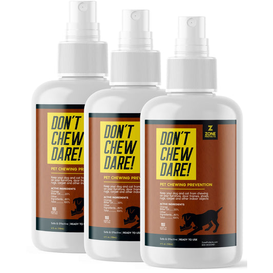 Zone Protects Chewing Prevention Dare Triple Pack pet training aids showing durable, colorful chew deterrent devices for dogs.