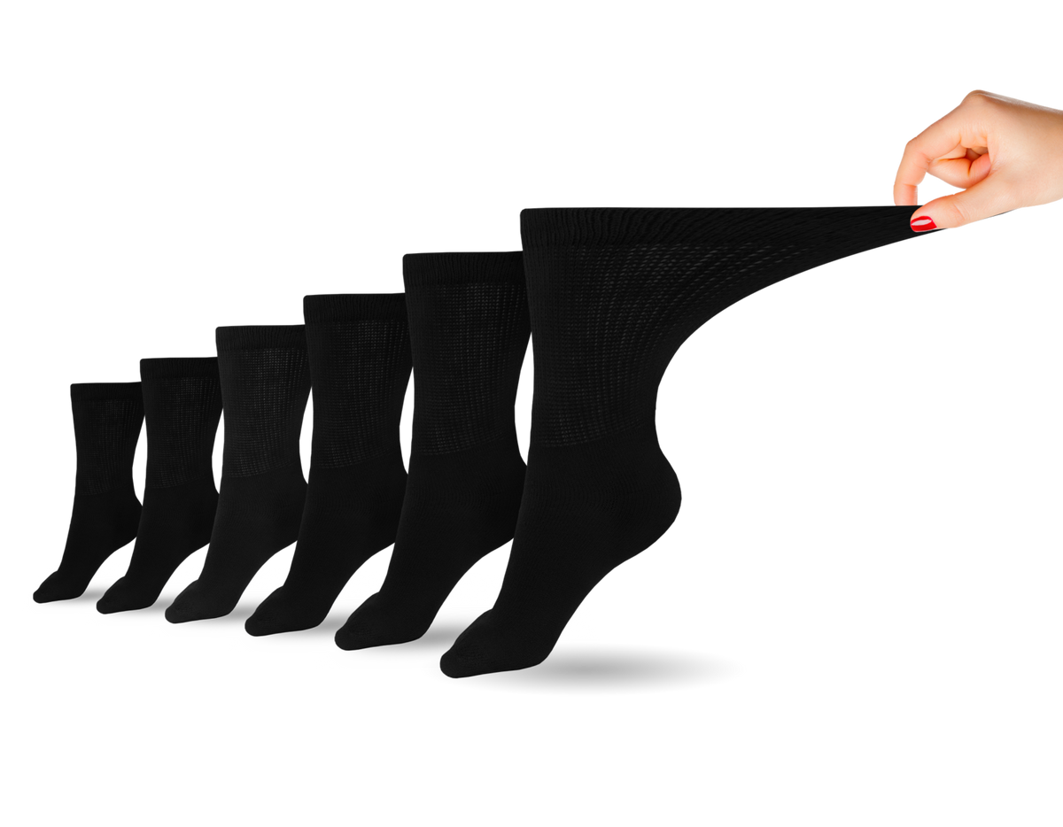 Set of six women's black cotton crew socks by DSC, designed for comfort and support for feet.