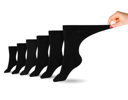 Set of six women's black cotton crew socks by DSC, designed for comfort and support for feet.